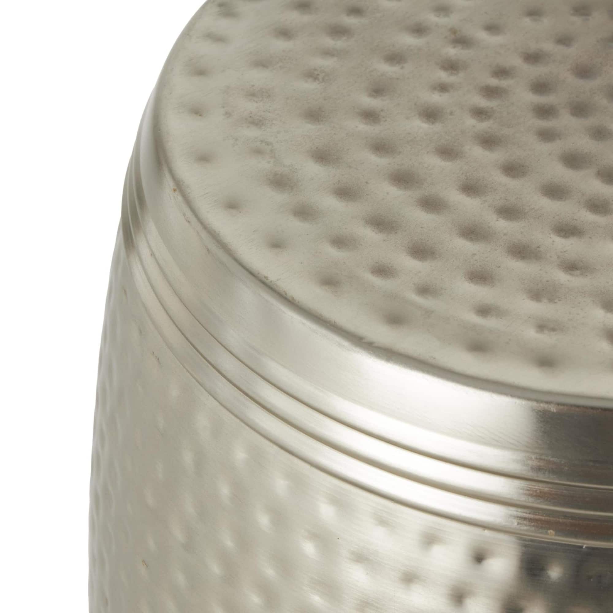 19" Silver Metal Handmade Hammered Drum Accent Table with Hammered Design